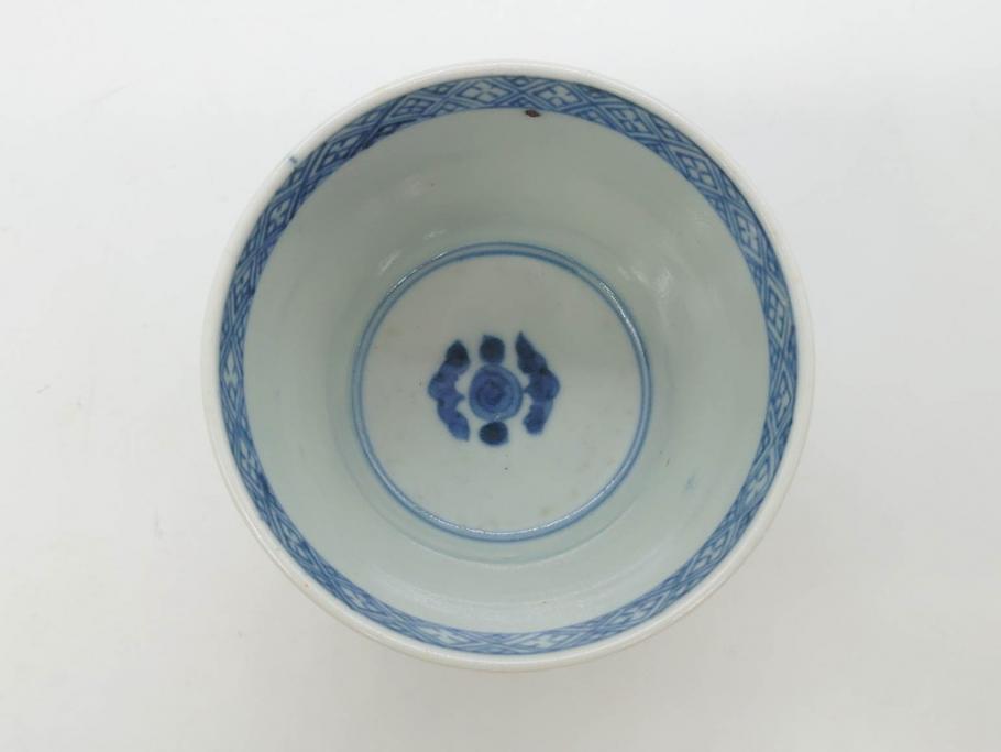 江戸期　古伊万里　染付　花唐草文　爽やかな藍色が素敵なそば猪口5客セット(蕎麦猪口、湯呑み、湯のみ、和食器)(R-083042)