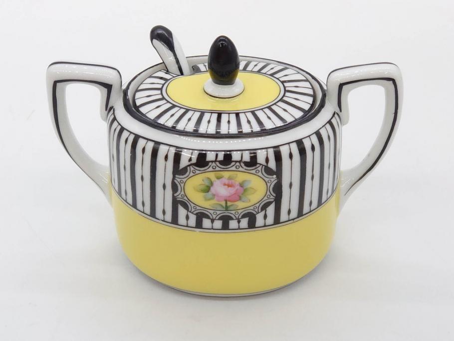 戦前　オールドノリタケ　NORITAKE　ラスター彩　ハンドル付　レモン　アールデコ　それぞれ華やかなデザインが素敵なプレート2枚&シュガーポットセット(サンドウィッチ、サンドイッチ、キャンディーディッシュ、アクセサリートレー、トレイ、小皿、中皿、洋食器)(R-083046)