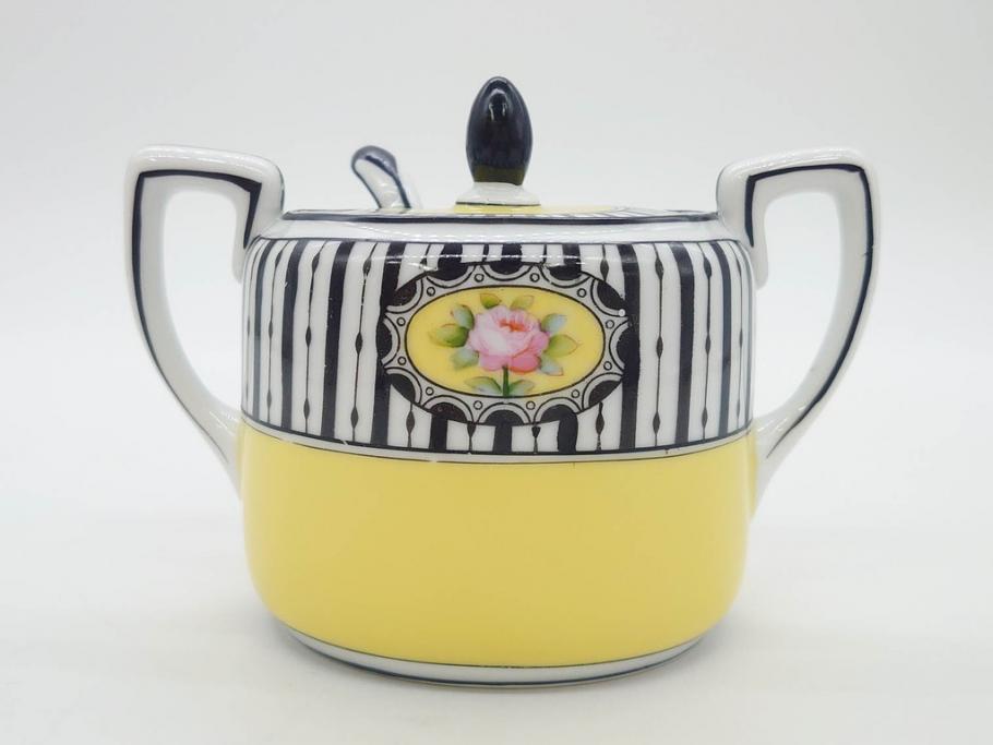 戦前　オールドノリタケ　NORITAKE　ラスター彩　ハンドル付　レモン　アールデコ　それぞれ華やかなデザインが素敵なプレート2枚&シュガーポットセット(サンドウィッチ、サンドイッチ、キャンディーディッシュ、アクセサリートレー、トレイ、小皿、中皿、洋食器)(R-083046)