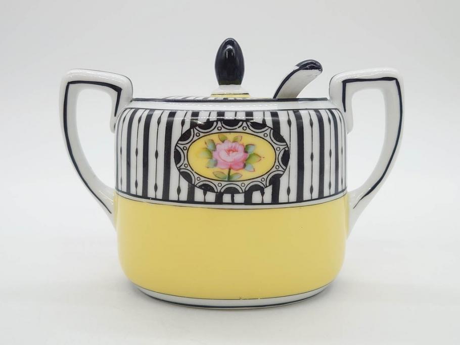 戦前　オールドノリタケ　NORITAKE　ラスター彩　ハンドル付　レモン　アールデコ　それぞれ華やかなデザインが素敵なプレート2枚&シュガーポットセット(サンドウィッチ、サンドイッチ、キャンディーディッシュ、アクセサリートレー、トレイ、小皿、中皿、洋食器)(R-083046)