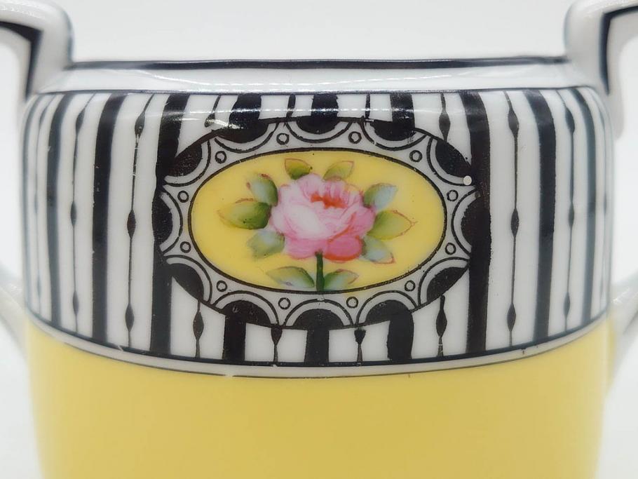 戦前　オールドノリタケ　NORITAKE　ラスター彩　ハンドル付　レモン　アールデコ　それぞれ華やかなデザインが素敵なプレート2枚&シュガーポットセット(サンドウィッチ、サンドイッチ、キャンディーディッシュ、アクセサリートレー、トレイ、小皿、中皿、洋食器)(R-083046)