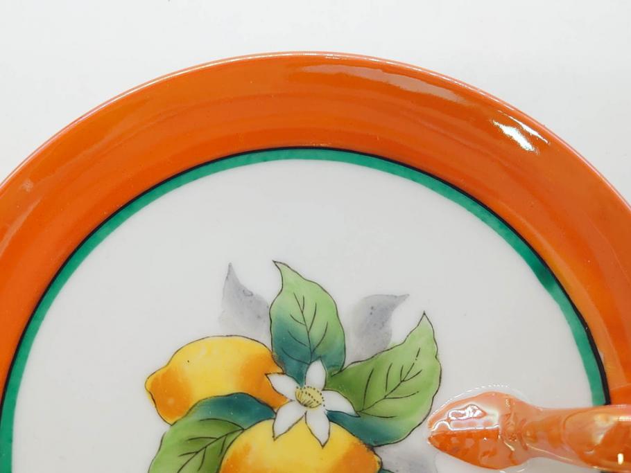 戦前　オールドノリタケ　NORITAKE　ラスター彩　ハンドル付　レモン　アールデコ　それぞれ華やかなデザインが素敵なプレート2枚&シュガーポットセット(サンドウィッチ、サンドイッチ、キャンディーディッシュ、アクセサリートレー、トレイ、小皿、中皿、洋食器)(R-083046)
