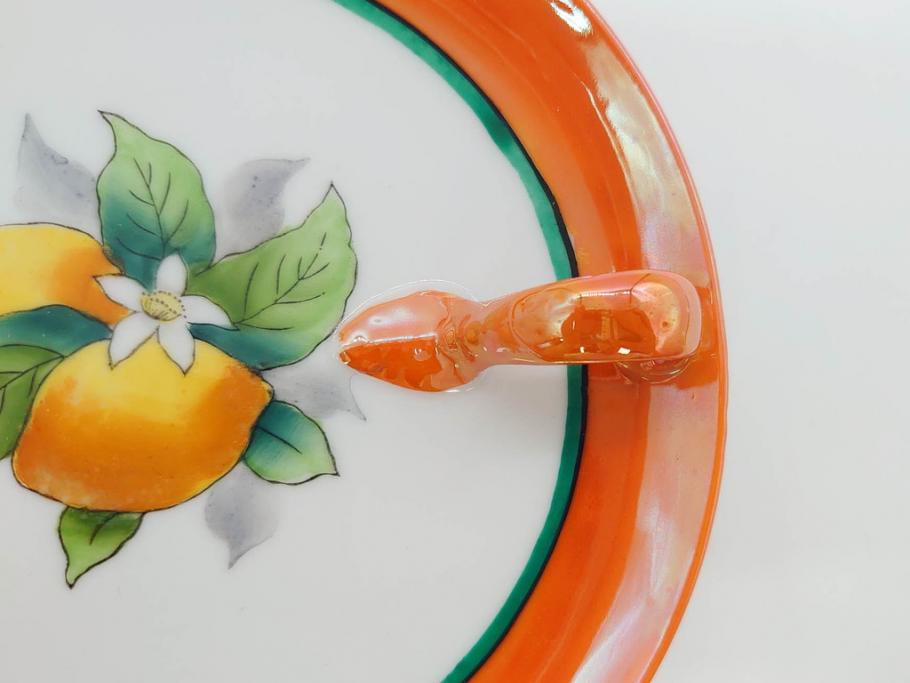 戦前　オールドノリタケ　NORITAKE　ラスター彩　ハンドル付　レモン　アールデコ　それぞれ華やかなデザインが素敵なプレート2枚&シュガーポットセット(サンドウィッチ、サンドイッチ、キャンディーディッシュ、アクセサリートレー、トレイ、小皿、中皿、洋食器)(R-083046)