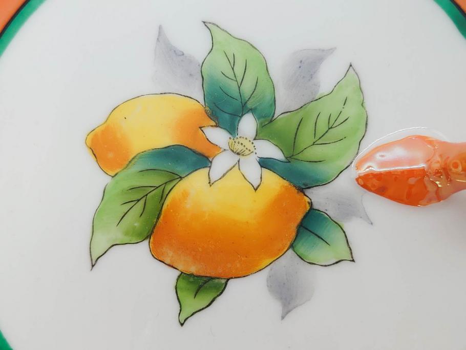戦前　オールドノリタケ　NORITAKE　ラスター彩　ハンドル付　レモン　アールデコ　それぞれ華やかなデザインが素敵なプレート2枚&シュガーポットセット(サンドウィッチ、サンドイッチ、キャンディーディッシュ、アクセサリートレー、トレイ、小皿、中皿、洋食器)(R-083046)