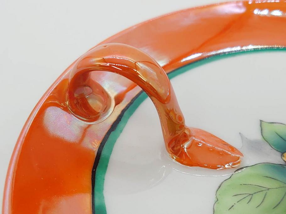 戦前　オールドノリタケ　NORITAKE　ラスター彩　ハンドル付　レモン　アールデコ　それぞれ華やかなデザインが素敵なプレート2枚&シュガーポットセット(サンドウィッチ、サンドイッチ、キャンディーディッシュ、アクセサリートレー、トレイ、小皿、中皿、洋食器)(R-083046)