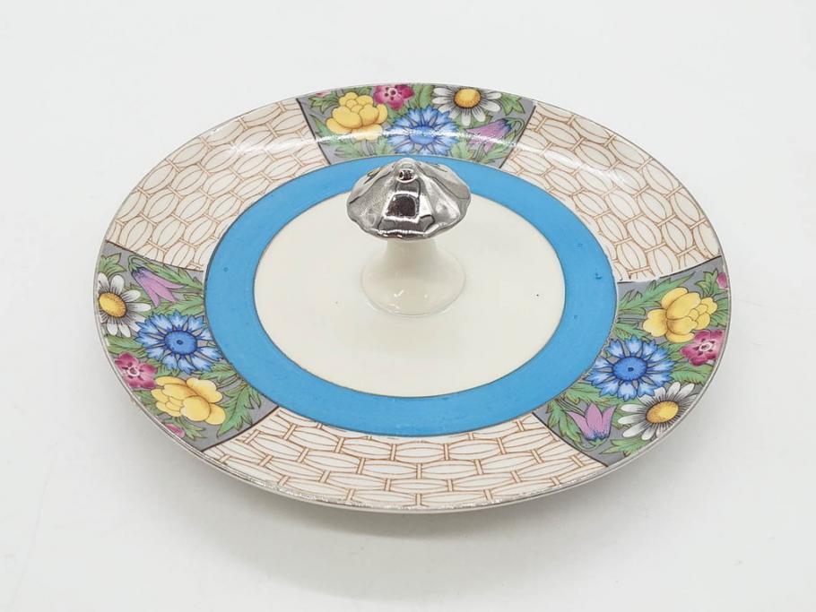 戦前　オールドノリタケ　NORITAKE　ラスター彩　ハンドル付　レモン　アールデコ　それぞれ華やかなデザインが素敵なプレート2枚&シュガーポットセット(サンドウィッチ、サンドイッチ、キャンディーディッシュ、アクセサリートレー、トレイ、小皿、中皿、洋食器)(R-083046)