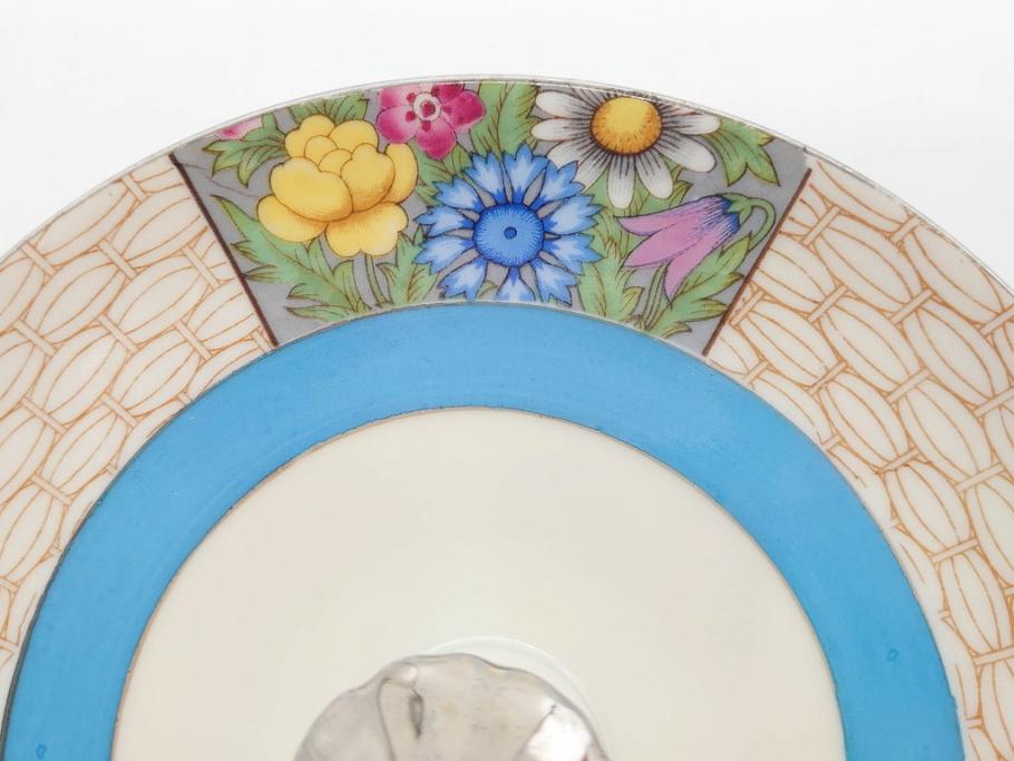 戦前　オールドノリタケ　NORITAKE　ラスター彩　ハンドル付　レモン　アールデコ　それぞれ華やかなデザインが素敵なプレート2枚&シュガーポットセット(サンドウィッチ、サンドイッチ、キャンディーディッシュ、アクセサリートレー、トレイ、小皿、中皿、洋食器)(R-083046)