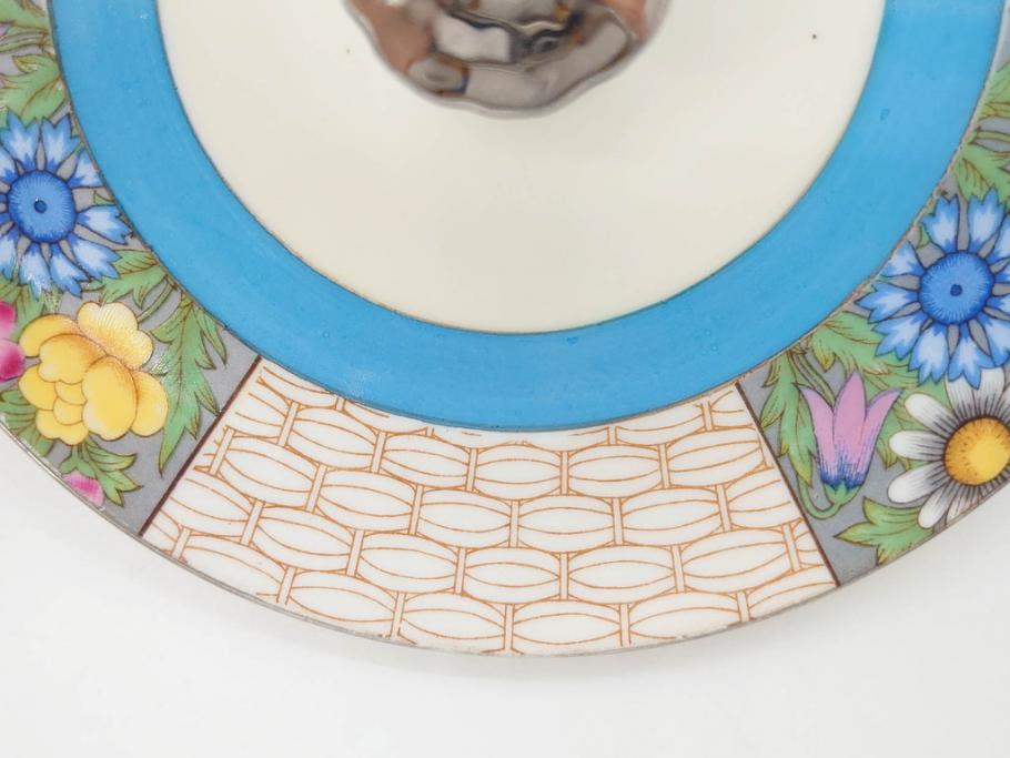 戦前　オールドノリタケ　NORITAKE　ラスター彩　ハンドル付　レモン　アールデコ　それぞれ華やかなデザインが素敵なプレート2枚&シュガーポットセット(サンドウィッチ、サンドイッチ、キャンディーディッシュ、アクセサリートレー、トレイ、小皿、中皿、洋食器)(R-083046)