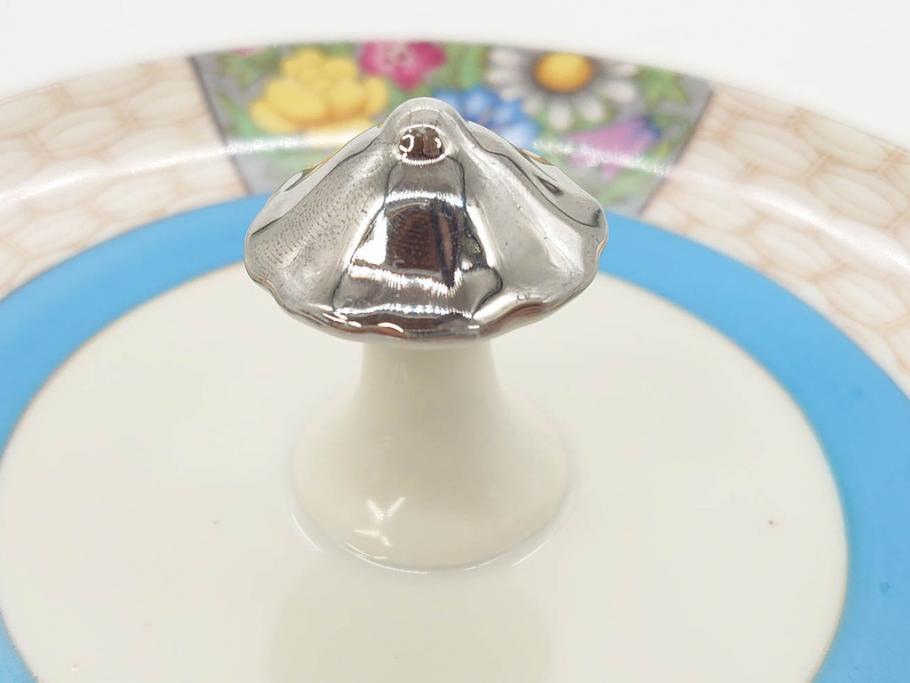 戦前　オールドノリタケ　NORITAKE　ラスター彩　ハンドル付　レモン　アールデコ　それぞれ華やかなデザインが素敵なプレート2枚&シュガーポットセット(サンドウィッチ、サンドイッチ、キャンディーディッシュ、アクセサリートレー、トレイ、小皿、中皿、洋食器)(R-083046)