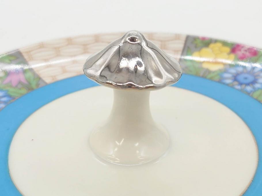 戦前　オールドノリタケ　NORITAKE　ラスター彩　ハンドル付　レモン　アールデコ　それぞれ華やかなデザインが素敵なプレート2枚&シュガーポットセット(サンドウィッチ、サンドイッチ、キャンディーディッシュ、アクセサリートレー、トレイ、小皿、中皿、洋食器)(R-083046)