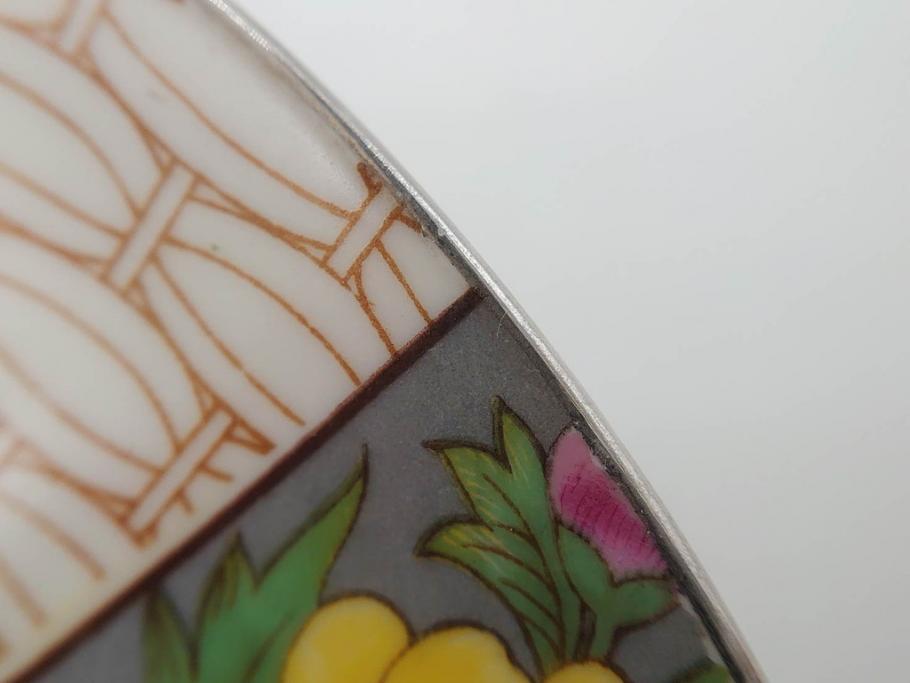 戦前　オールドノリタケ　NORITAKE　ラスター彩　ハンドル付　レモン　アールデコ　それぞれ華やかなデザインが素敵なプレート2枚&シュガーポットセット(サンドウィッチ、サンドイッチ、キャンディーディッシュ、アクセサリートレー、トレイ、小皿、中皿、洋食器)(R-083046)