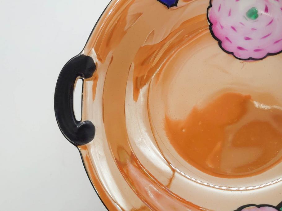 オールドノリタケ　NORITAKE　ラスター彩　金彩　ハンドル付　食卓を彩る華やかなボウル3点セット(風景、花、蝶、ハンドペイント、プレート、深皿、洋食器)(R-083047)