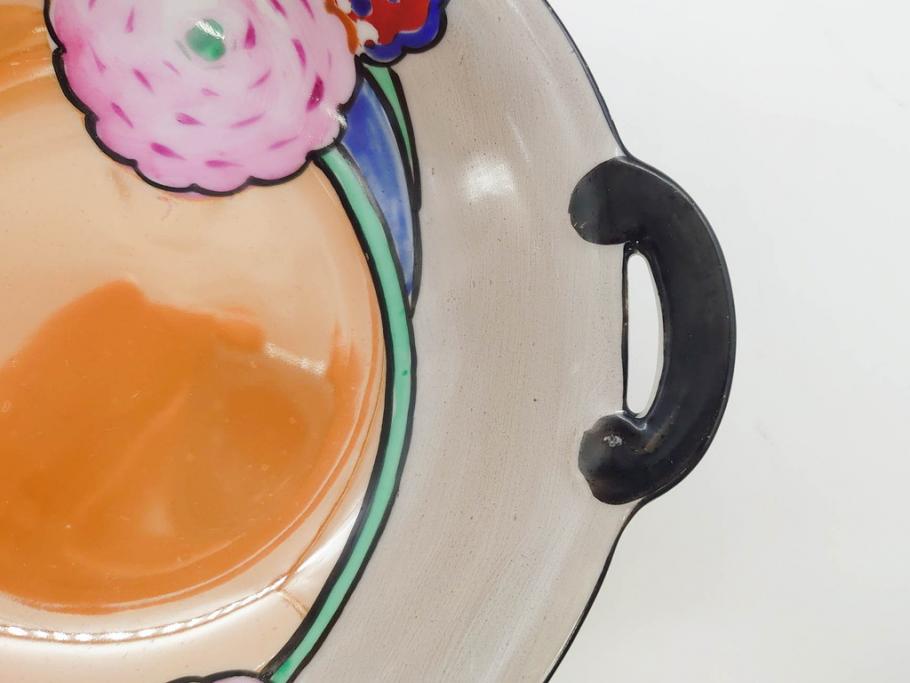 オールドノリタケ　NORITAKE　ラスター彩　金彩　ハンドル付　食卓を彩る華やかなボウル3点セット(風景、花、蝶、ハンドペイント、プレート、深皿、洋食器)(R-083047)