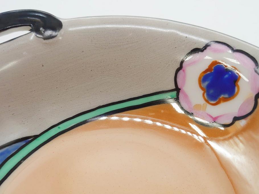 オールドノリタケ　NORITAKE　ラスター彩　金彩　ハンドル付　食卓を彩る華やかなボウル3点セット(風景、花、蝶、ハンドペイント、プレート、深皿、洋食器)(R-083047)