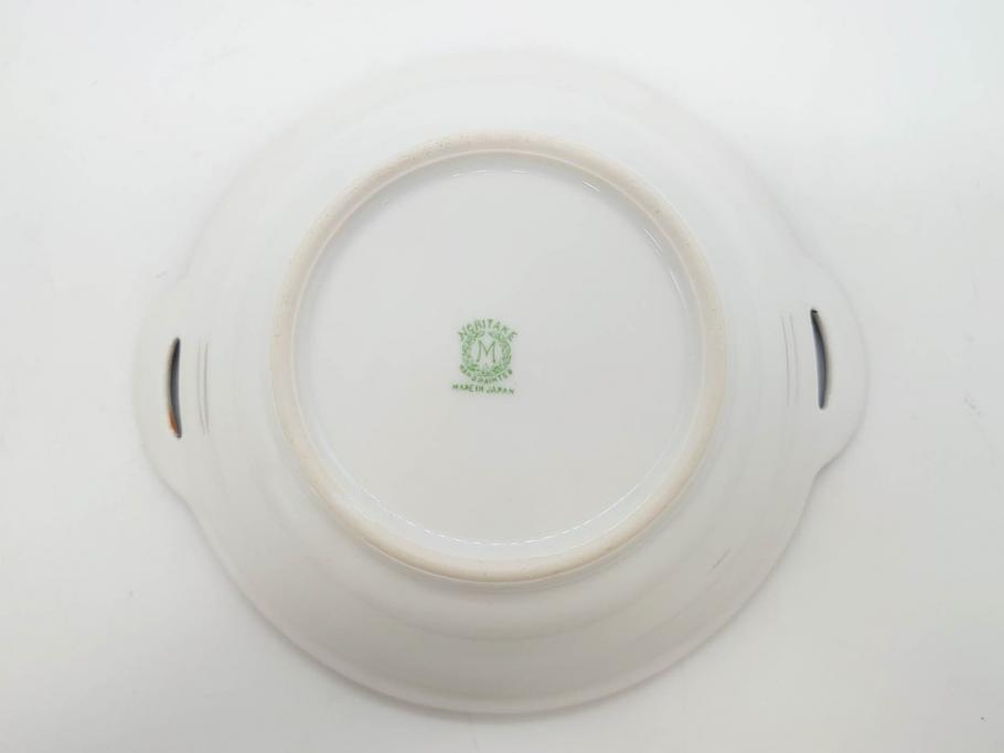 オールドノリタケ　NORITAKE　ラスター彩　金彩　ハンドル付　食卓を彩る華やかなボウル3点セット(風景、花、蝶、ハンドペイント、プレート、深皿、洋食器)(R-083047)