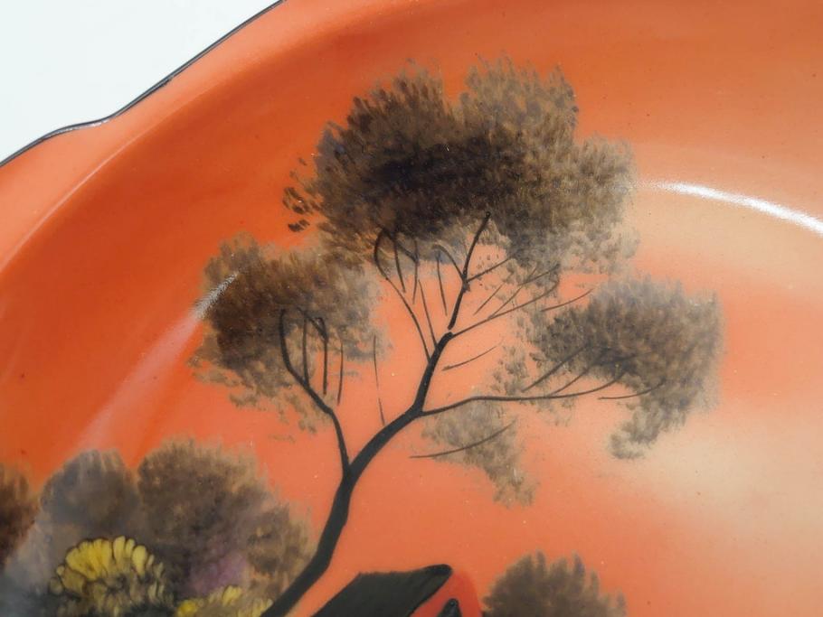 オールドノリタケ　NORITAKE　ラスター彩　金彩　ハンドル付　食卓を彩る華やかなボウル3点セット(風景、花、蝶、ハンドペイント、プレート、深皿、洋食器)(R-083047)
