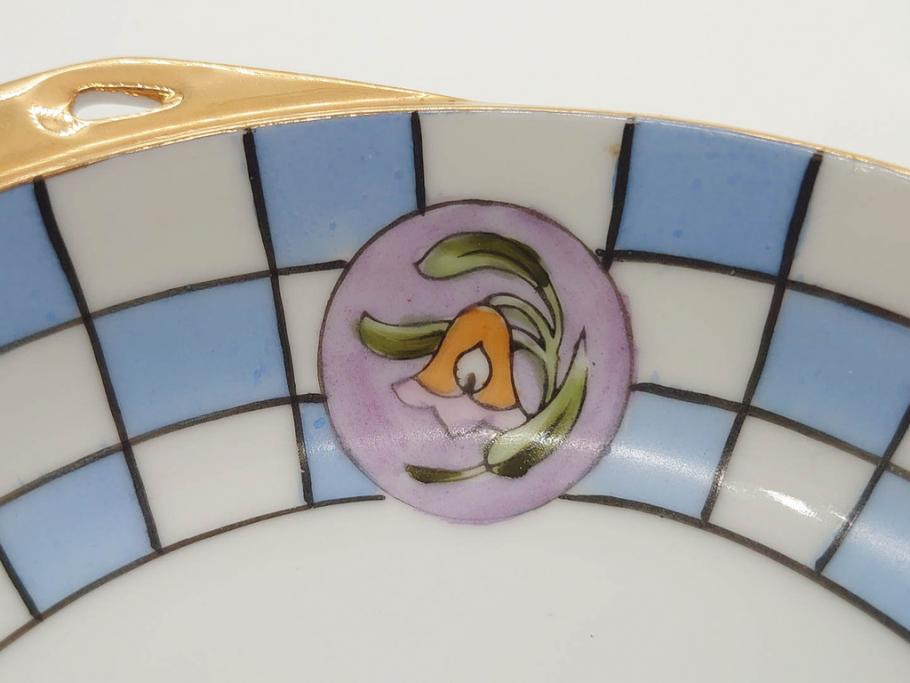 オールドノリタケ　NORITAKE　ラスター彩　金彩　ハンドル付　食卓を彩る華やかなボウル3点セット(風景、花、蝶、ハンドペイント、プレート、深皿、洋食器)(R-083047)