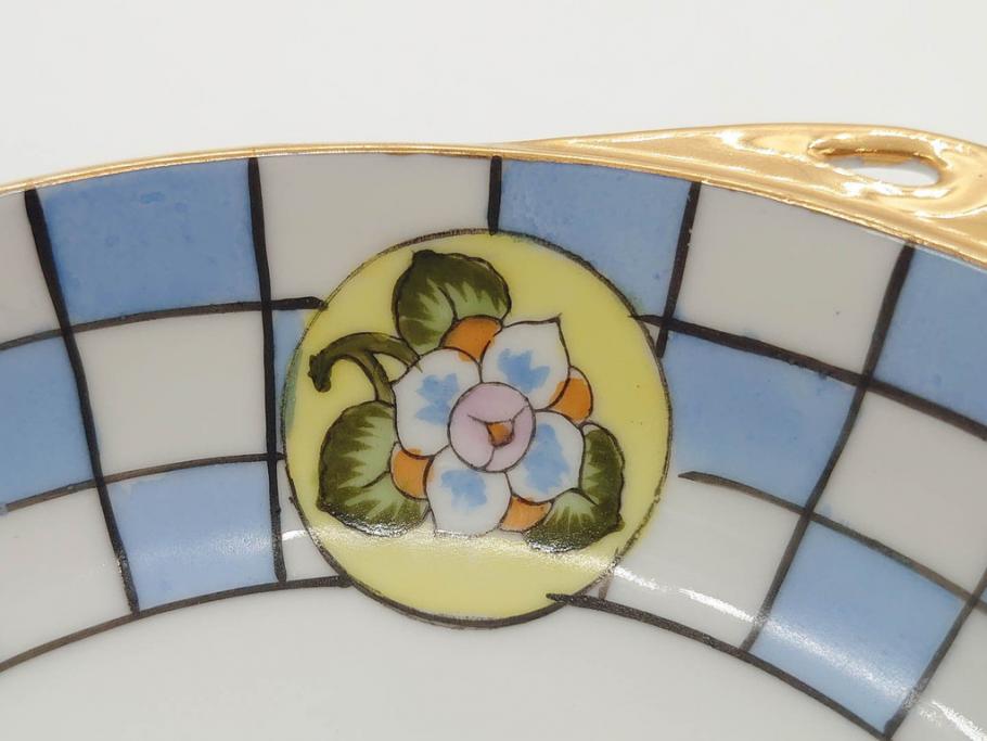 オールドノリタケ　NORITAKE　ラスター彩　金彩　ハンドル付　食卓を彩る華やかなボウル3点セット(風景、花、蝶、ハンドペイント、プレート、深皿、洋食器)(R-083047)