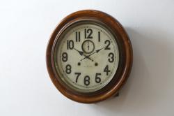 和製アンティーク　明治大正期　愛知県時計製造共同組合(AICHIKEN CLOCK-MAKERS' UNION'S MARK) シンプルな丸いフォルムのレトロな掛け時計(古時計、柱時計)(R-082071)