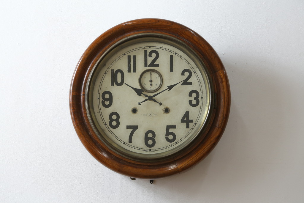 和製アンティーク　明治大正期　愛知県時計製造共同組合(AICHIKEN CLOCK-MAKERS' UNION'S MARK) シンプルな丸いフォルムのレトロな掛け時計(古時計、柱時計)(R-082071)