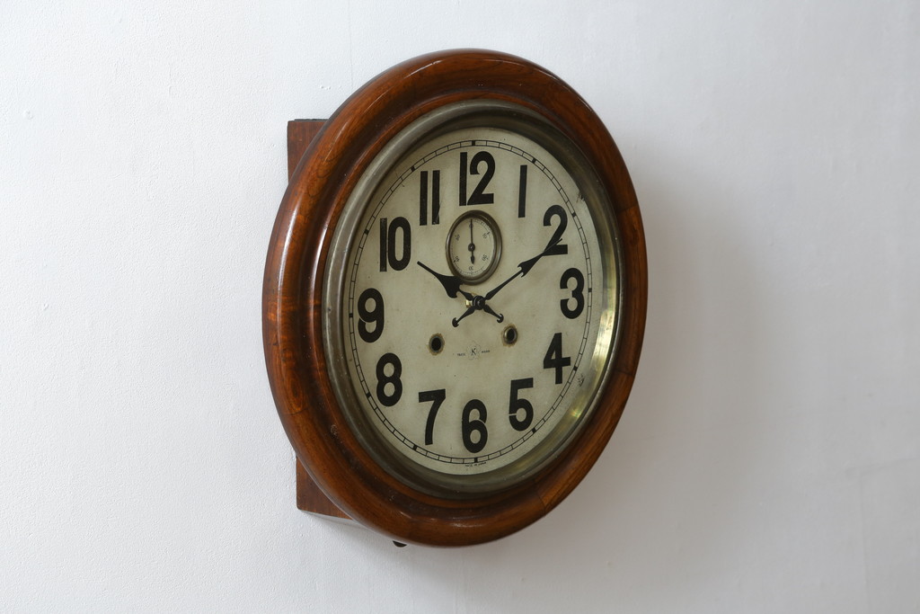和製アンティーク　明治大正期　愛知県時計製造共同組合(AICHIKEN CLOCK-MAKERS' UNION'S MARK) シンプルな丸いフォルムのレトロな掛け時計(古時計、柱時計)(R-082071)