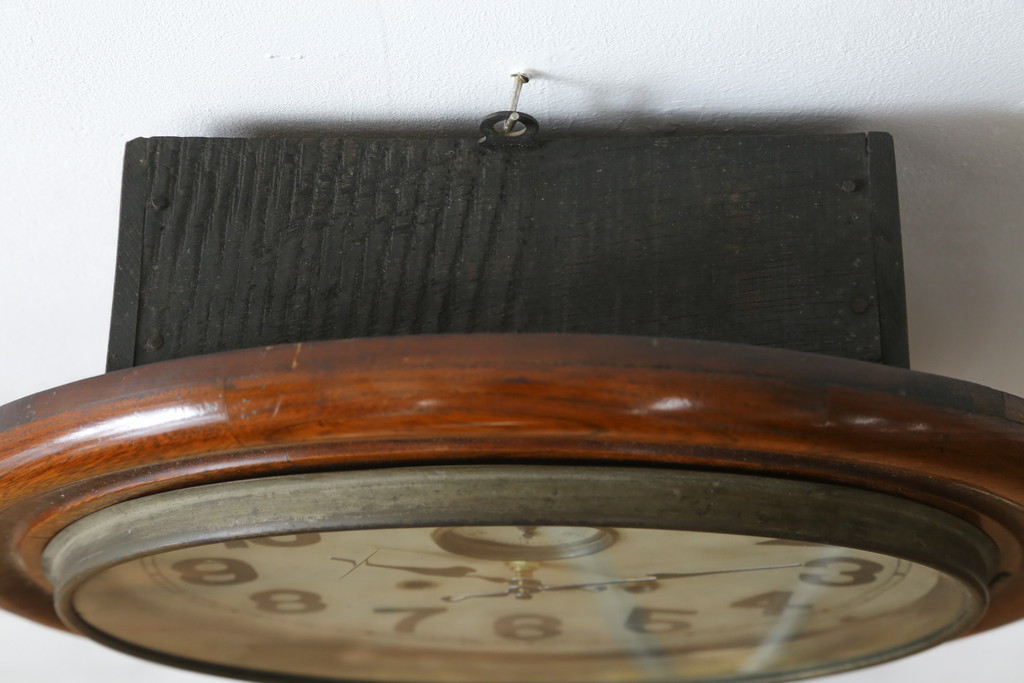 和製アンティーク　明治大正期　愛知県時計製造共同組合(AICHIKEN CLOCK-MAKERS' UNION'S MARK) シンプルな丸いフォルムのレトロな掛け時計(古時計、柱時計)(R-082071)