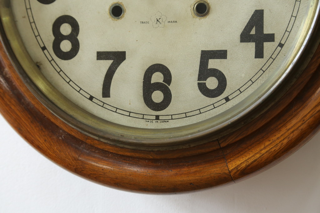 和製アンティーク　明治大正期　愛知県時計製造共同組合(AICHIKEN CLOCK-MAKERS' UNION'S MARK) シンプルな丸いフォルムのレトロな掛け時計(古時計、柱時計)(R-082071)