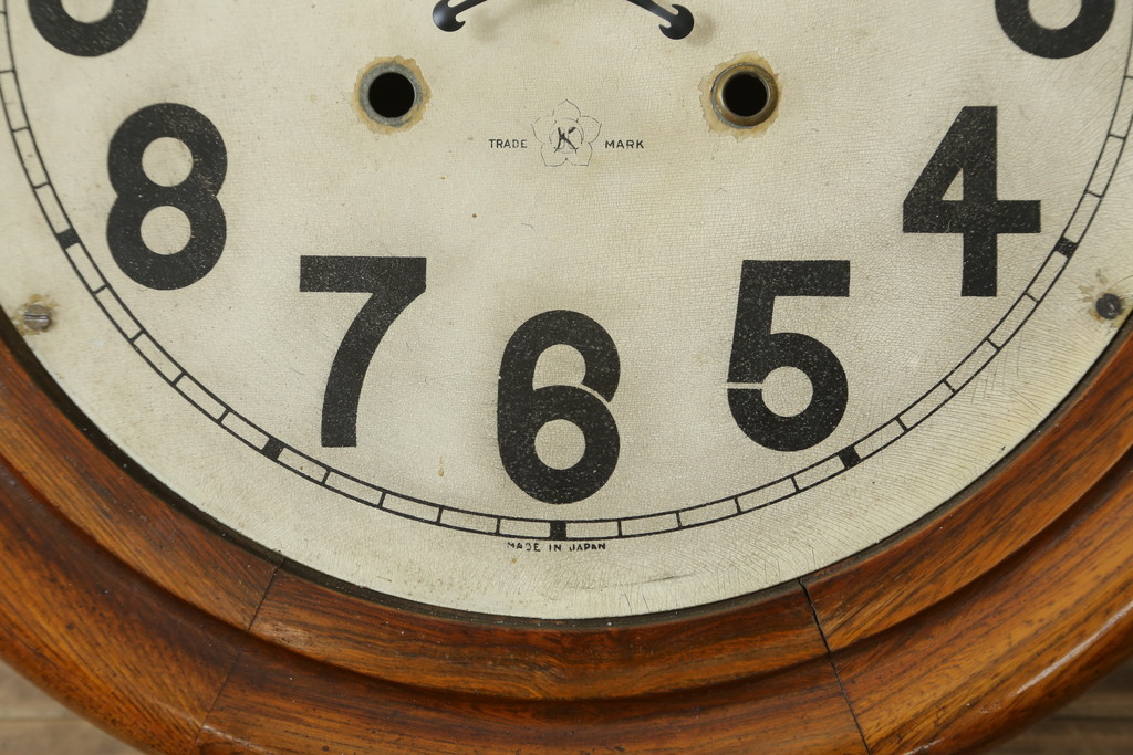 和製アンティーク　明治大正期　愛知県時計製造共同組合(AICHIKEN CLOCK-MAKERS' UNION'S MARK) シンプルな丸いフォルムのレトロな掛け時計(古時計、柱時計)(R-082071)
