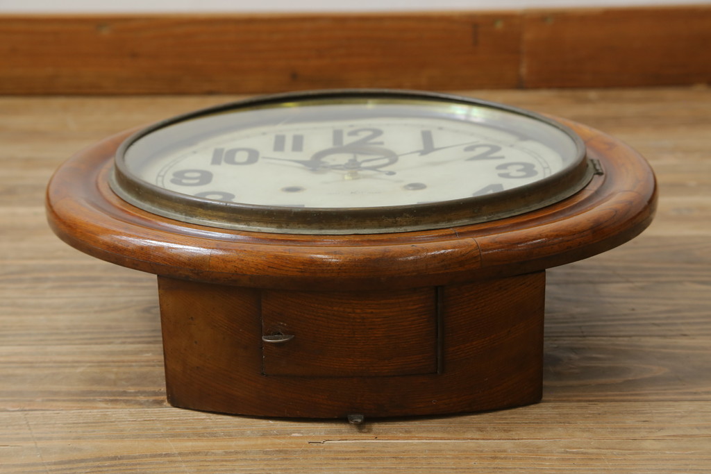 和製アンティーク　明治大正期　愛知県時計製造共同組合(AICHIKEN CLOCK-MAKERS' UNION'S MARK) シンプルな丸いフォルムのレトロな掛け時計(古時計、柱時計)(R-082071)