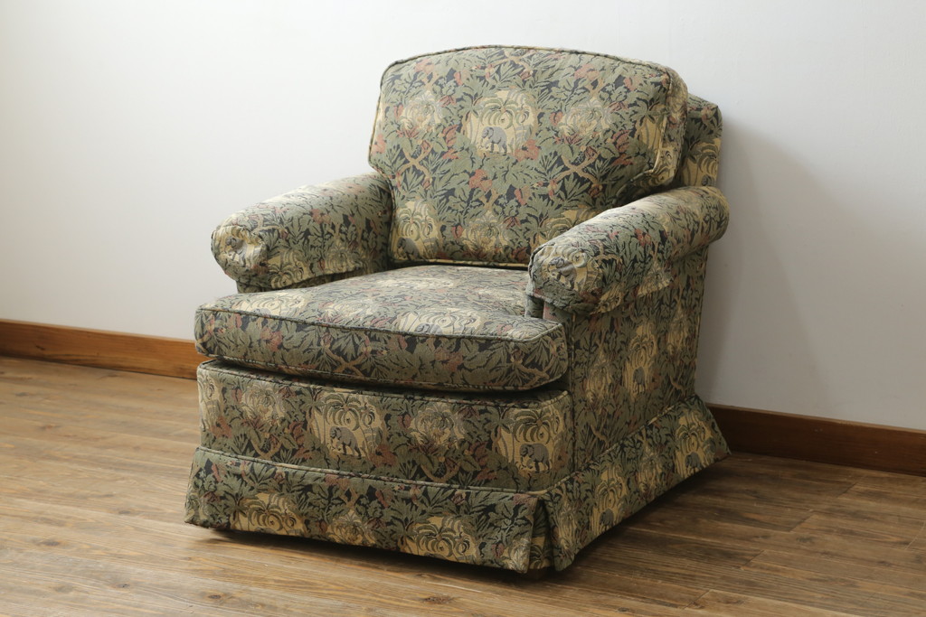 中古　美品　DREXEL HERITAGE(ドレクセルヘリテイジ)　個性の光るファブリックがステキな1人掛けソファ(一人掛けソファ、アームチェア)(R-057054)
