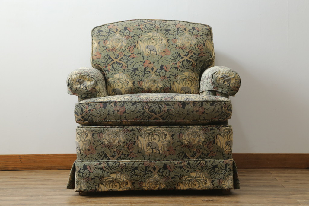 中古　美品　DREXEL HERITAGE(ドレクセルヘリテイジ)　個性の光るファブリックがステキな1人掛けソファ(一人掛けソファ、アームチェア)(R-057054)