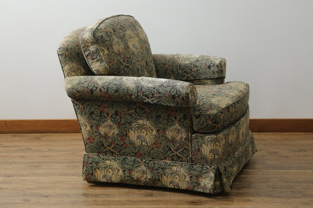 中古　美品　DREXEL HERITAGE(ドレクセルヘリテイジ)　個性の光るファブリックがステキな1人掛けソファ(一人掛けソファ、アームチェア)(R-057054)