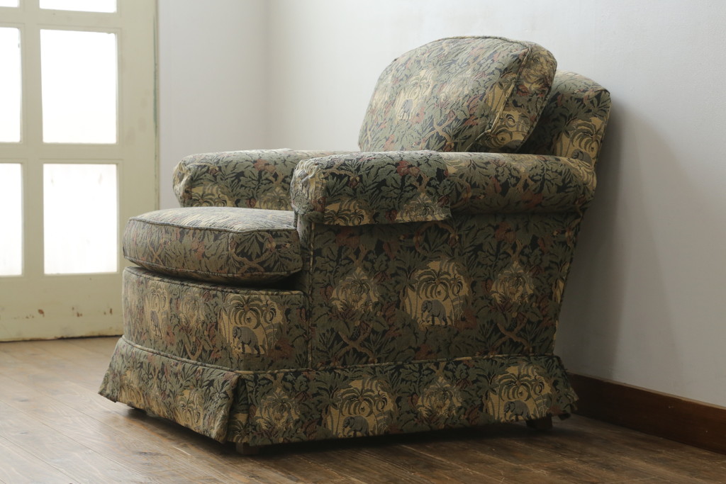 中古　美品　DREXEL HERITAGE(ドレクセルヘリテイジ)　個性の光るファブリックがステキな1人掛けソファ(一人掛けソファ、アームチェア)(R-057054)