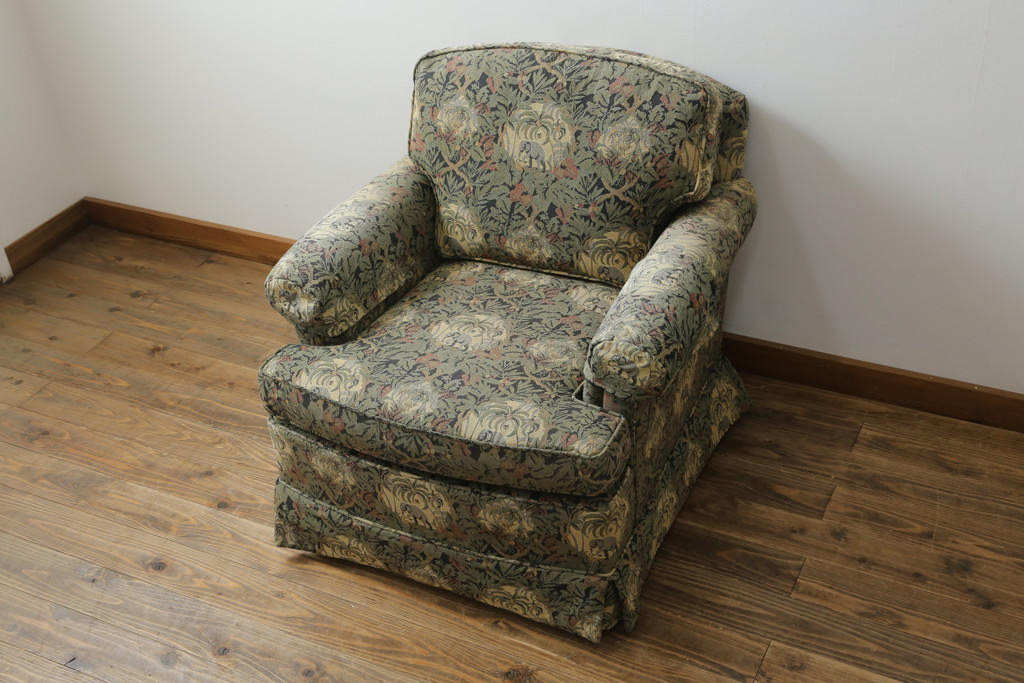 中古　美品　DREXEL HERITAGE(ドレクセルヘリテイジ)　個性の光るファブリックがステキな1人掛けソファ(一人掛けソファ、アームチェア)(R-057054)