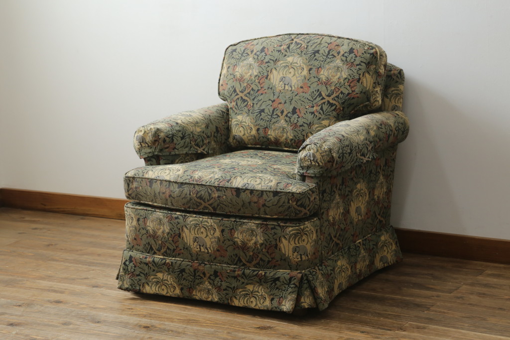 中古　美品　DREXEL HERITAGE(ドレクセルヘリテイジ)　個性の光るファブリックがステキな1人掛けソファ(一人掛けソファ、アームチェア)(R-057055)