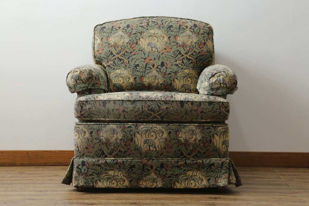 中古　美品　DREXEL HERITAGE(ドレクセルヘリテイジ)　個性の光るファブリックがステキな1人掛けソファ(一人掛けソファ、アームチェア)(R-057055)