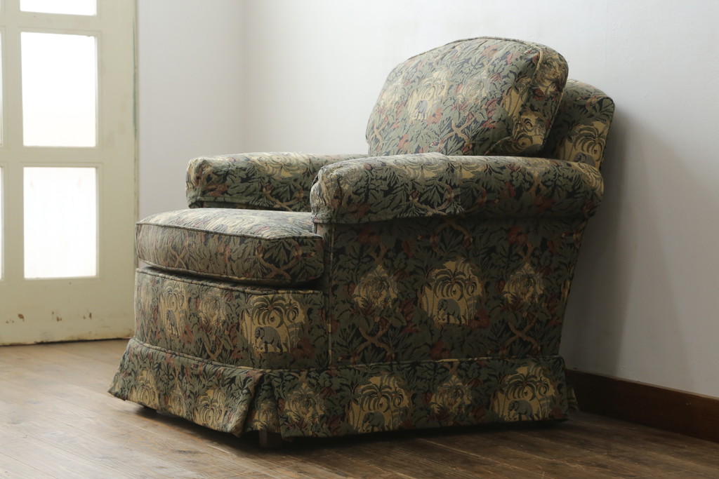 中古　美品　DREXEL HERITAGE(ドレクセルヘリテイジ)　個性の光るファブリックがステキな1人掛けソファ(一人掛けソファ、アームチェア)(R-057055)