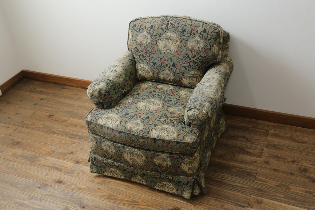 中古　美品　DREXEL HERITAGE(ドレクセルヘリテイジ)　個性の光るファブリックがステキな1人掛けソファ(一人掛けソファ、アームチェア)(R-057055)