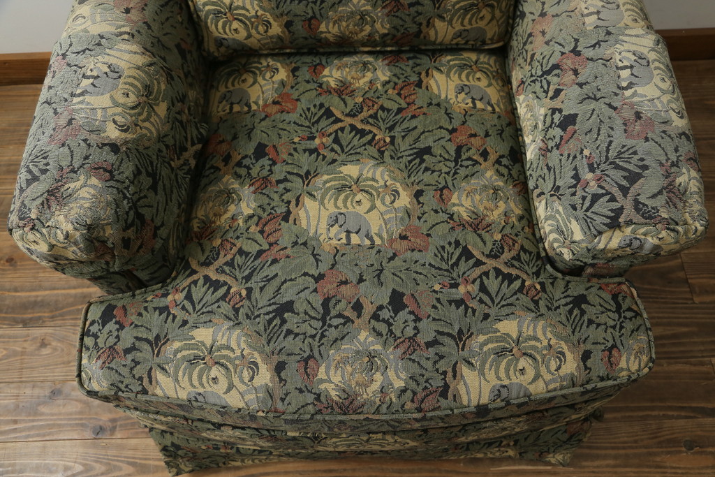 中古　美品　DREXEL HERITAGE(ドレクセルヘリテイジ)　個性の光るファブリックがステキな1人掛けソファ(一人掛けソファ、アームチェア)(R-057055)
