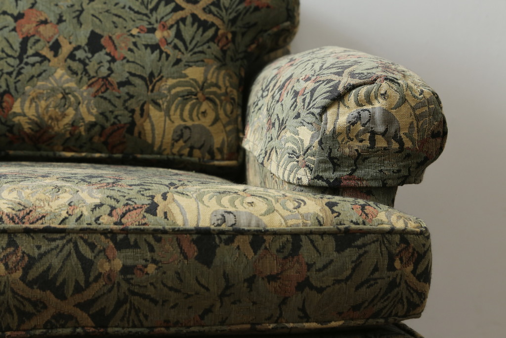 中古　美品　DREXEL HERITAGE(ドレクセルヘリテイジ)　個性の光るファブリックがステキな1人掛けソファ(一人掛けソファ、アームチェア)(R-057055)
