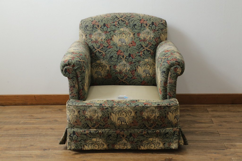 中古　美品　DREXEL HERITAGE(ドレクセルヘリテイジ)　個性の光るファブリックがステキな1人掛けソファ(一人掛けソファ、アームチェア)(R-057055)
