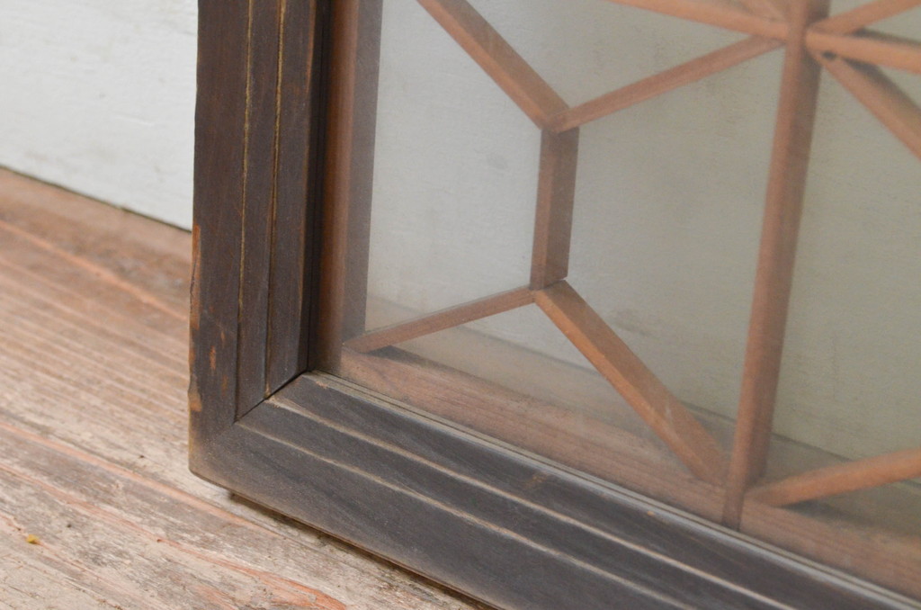 アンティーク建具　レトロな空間作りにおすすめな両面ガラスの組子欄間1枚(明り取り、明かり取り)(R-069299)
