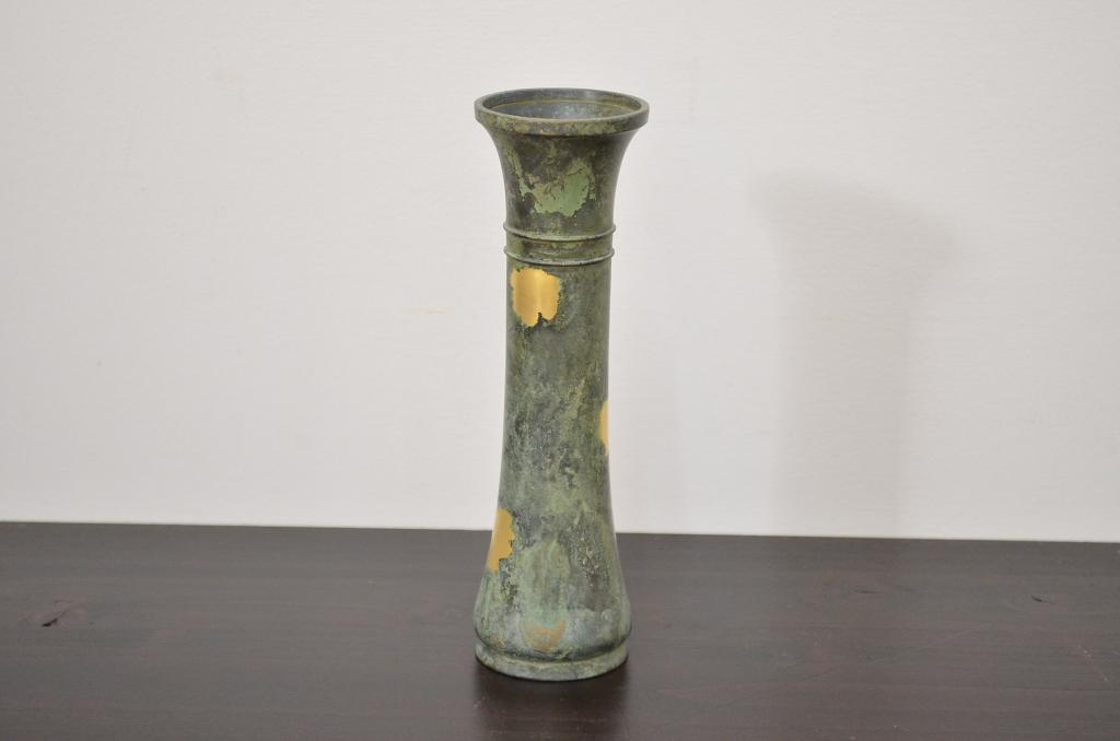 四世　秦蔵六　塗金銅花生(花瓶、共箱)(R-042424)