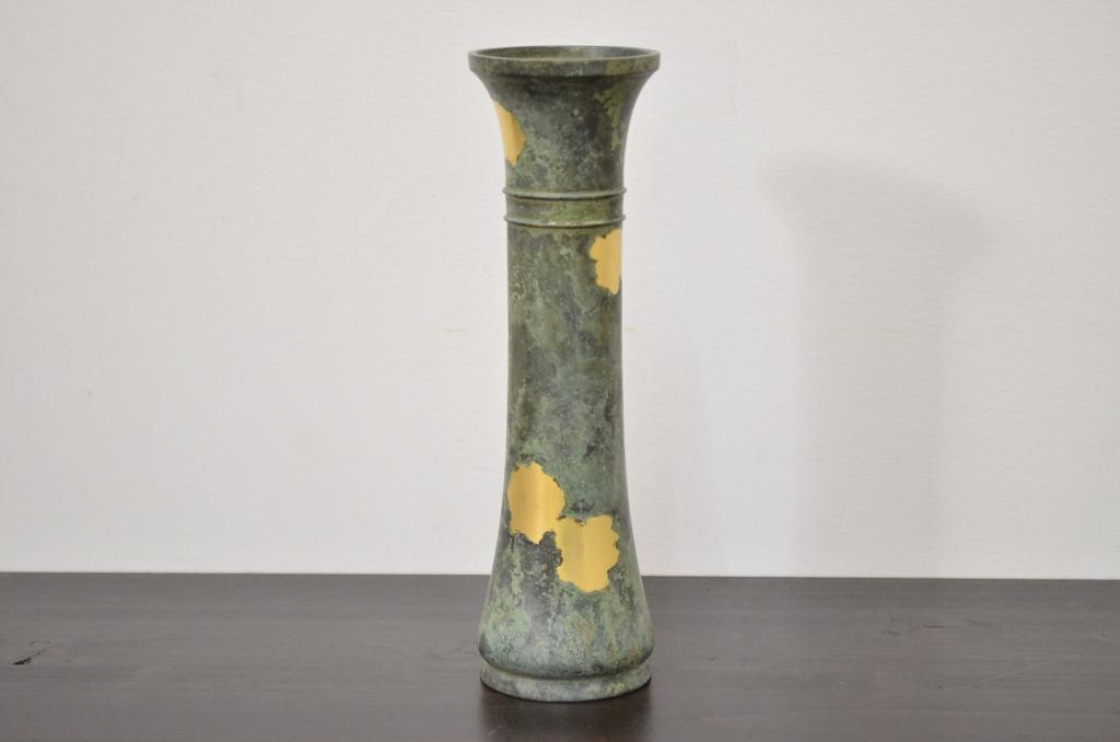 四世　秦蔵六　塗金銅花生(花瓶、共箱)(R-042424)