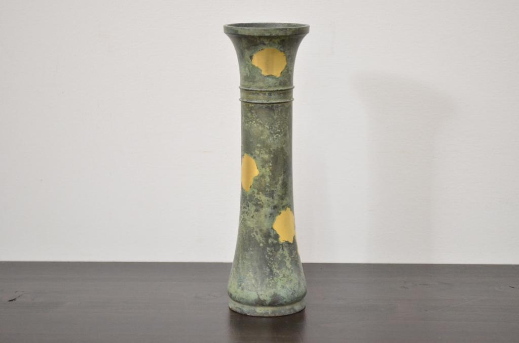 四世　秦蔵六　塗金銅花生(花瓶、共箱)(R-042424)