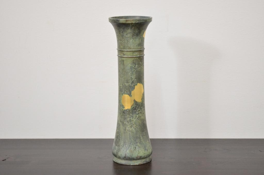 四世　秦蔵六　塗金銅花生(花瓶、共箱)(R-042424)