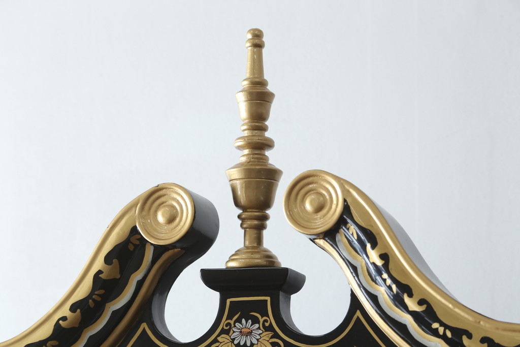 中古　高級品!!　オリエンタルデザイン　ドイツ製ムーブメント　黒塗りに金蒔絵風の絵柄が美しいホールクロック(時計台、振り子時計、ディスプレイ)(R-082944)