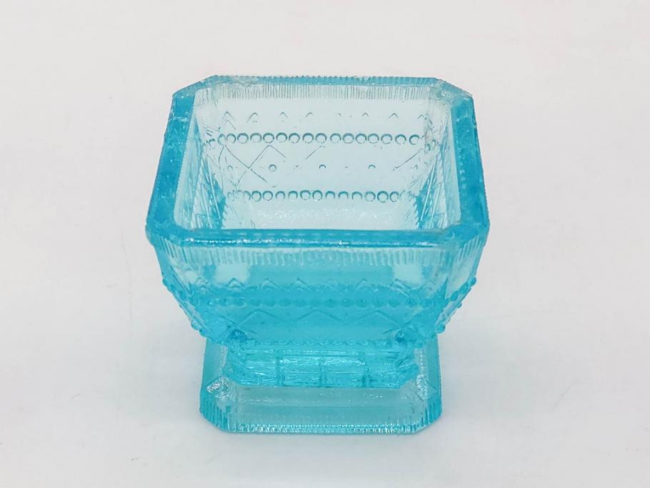 大正～昭和初期　菓子型　ギヤマン　涼やかな雰囲気の小鉢3点セット(深皿、深鉢、和ガラス、硝子)(R-083030)