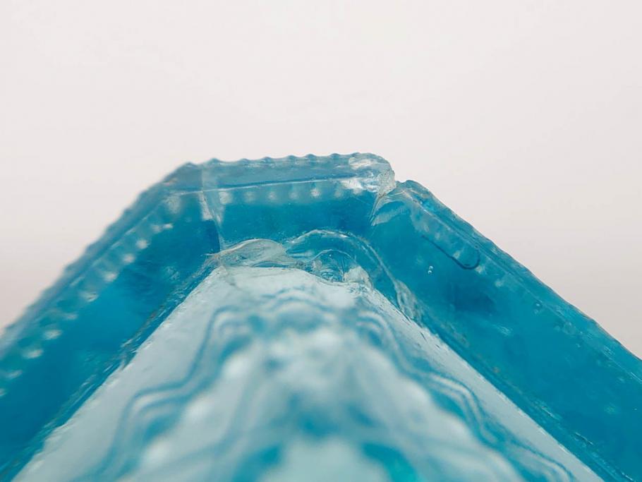 大正～昭和初期　菓子型　ギヤマン　涼やかな雰囲気の小鉢3点セット(深皿、深鉢、和ガラス、硝子)(R-083030)