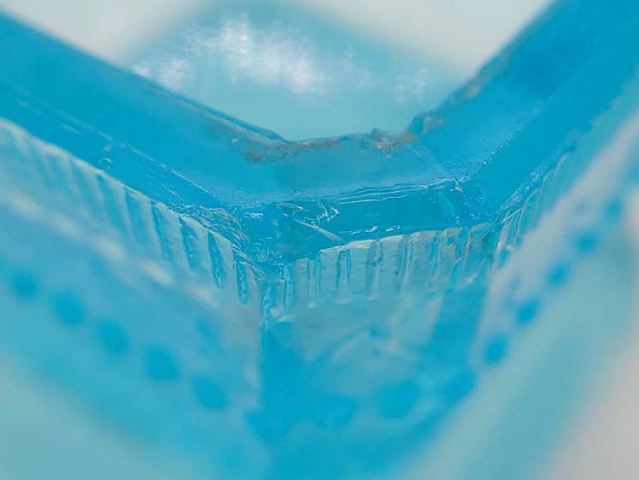大正～昭和初期　菓子型　ギヤマン　涼やかな雰囲気の小鉢3点セット(深皿、深鉢、和ガラス、硝子)(R-083030)